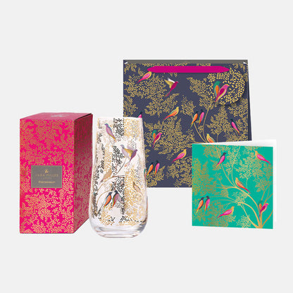 Gold Leaves & Birds Medium Glass Vase Gifting Set (worth over £48)