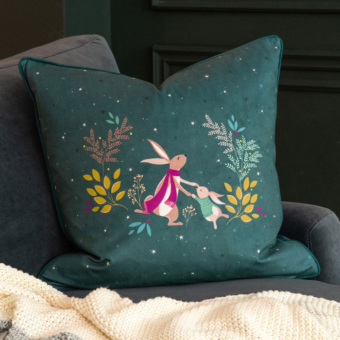 Woodland Tales Dancing Rabbits Velvet Cushion