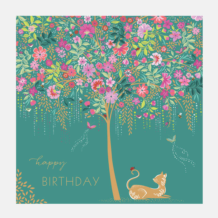 Cat Under Tree Happy Birthday Card