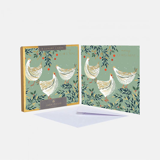 Luxury Three French Hens Christmas Cards - Box of 8