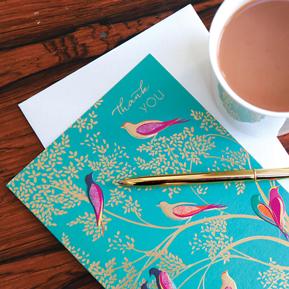 Green Birds 'Thank you' Notecard  - Set of 10 Cards