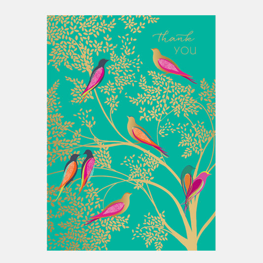Green Birds 'Thank you' Notecard  - Set of 10 Cards