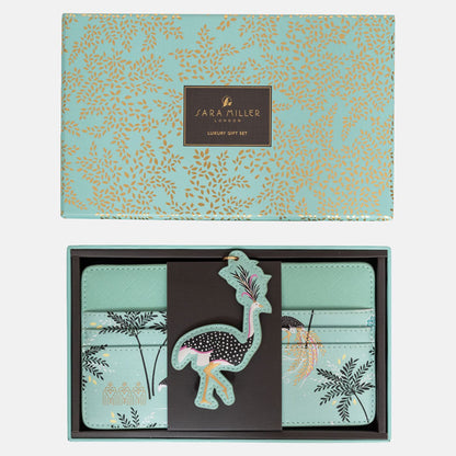 Mint Ostrich & Palms Travel Organiser and Keyring Gift Set