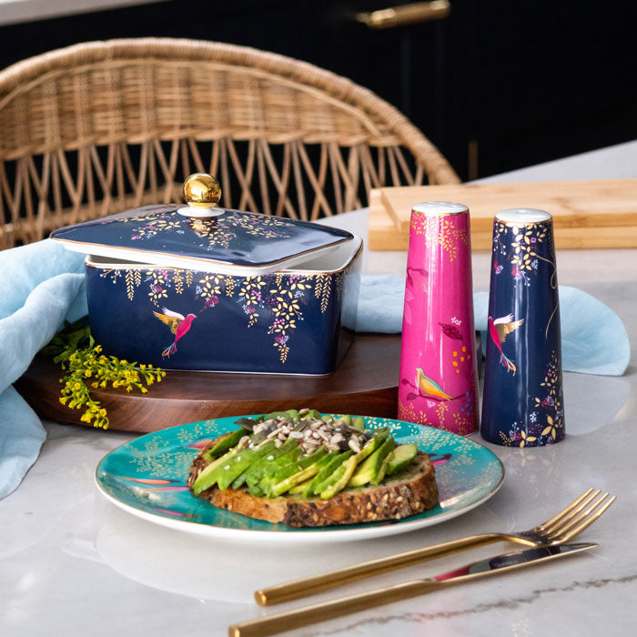 Navy Hummingbird Butter Dish