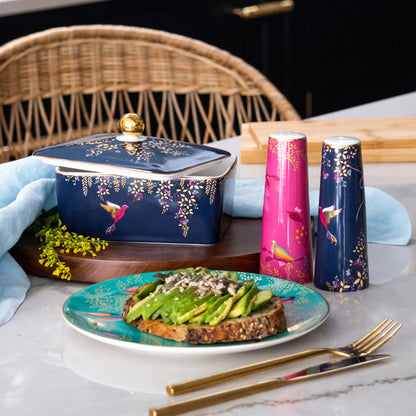 Navy Hummingbird Butter Dish