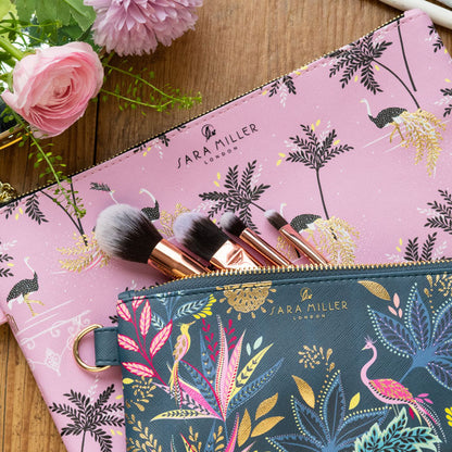 Savannah Ostrich & Palms Large Flat Pouch - Iced Pink