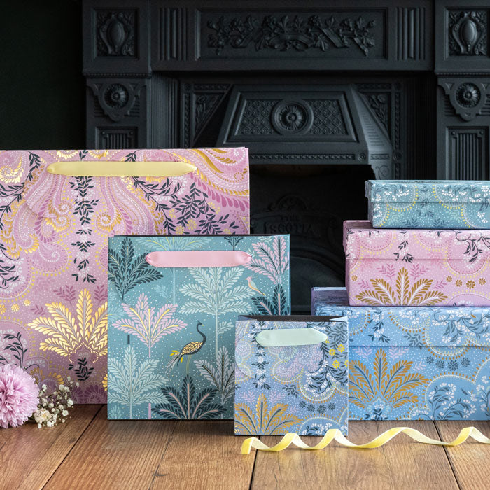 Dusky Teal Peacock & Palms Medium Gift Bag