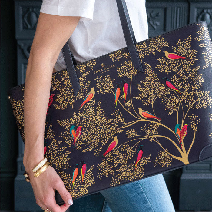 Smokey Blue Birds Large Tote