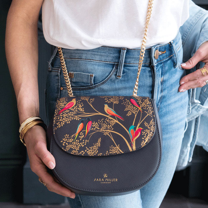 Smokey Blue Birds Gold Chain Crossbody Bag
