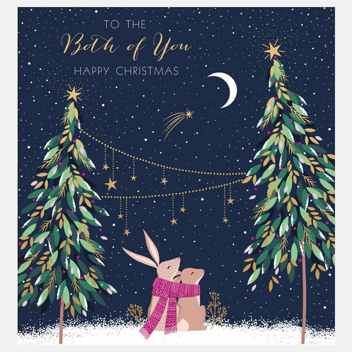 Carte de Noël pour vous deux avec des lapins au clair de lune