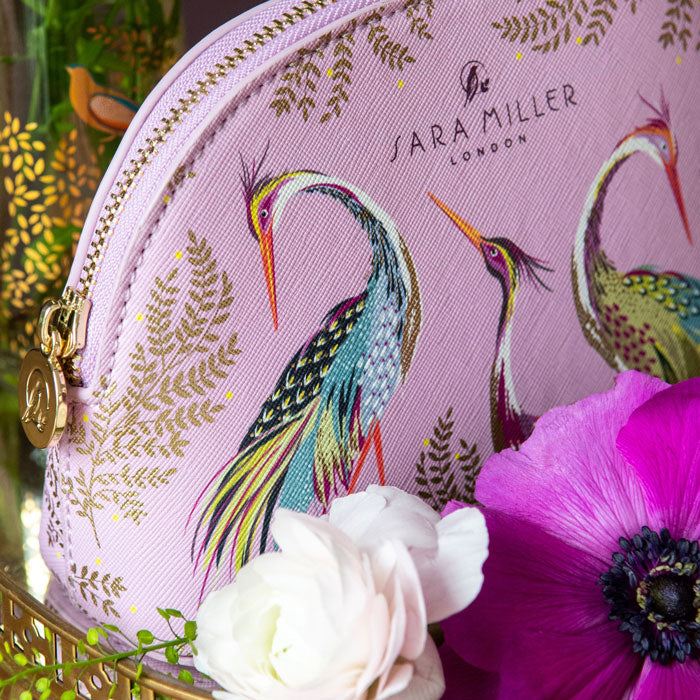 Blossom Pink Dancing Cranes Small Cosmetic Bag