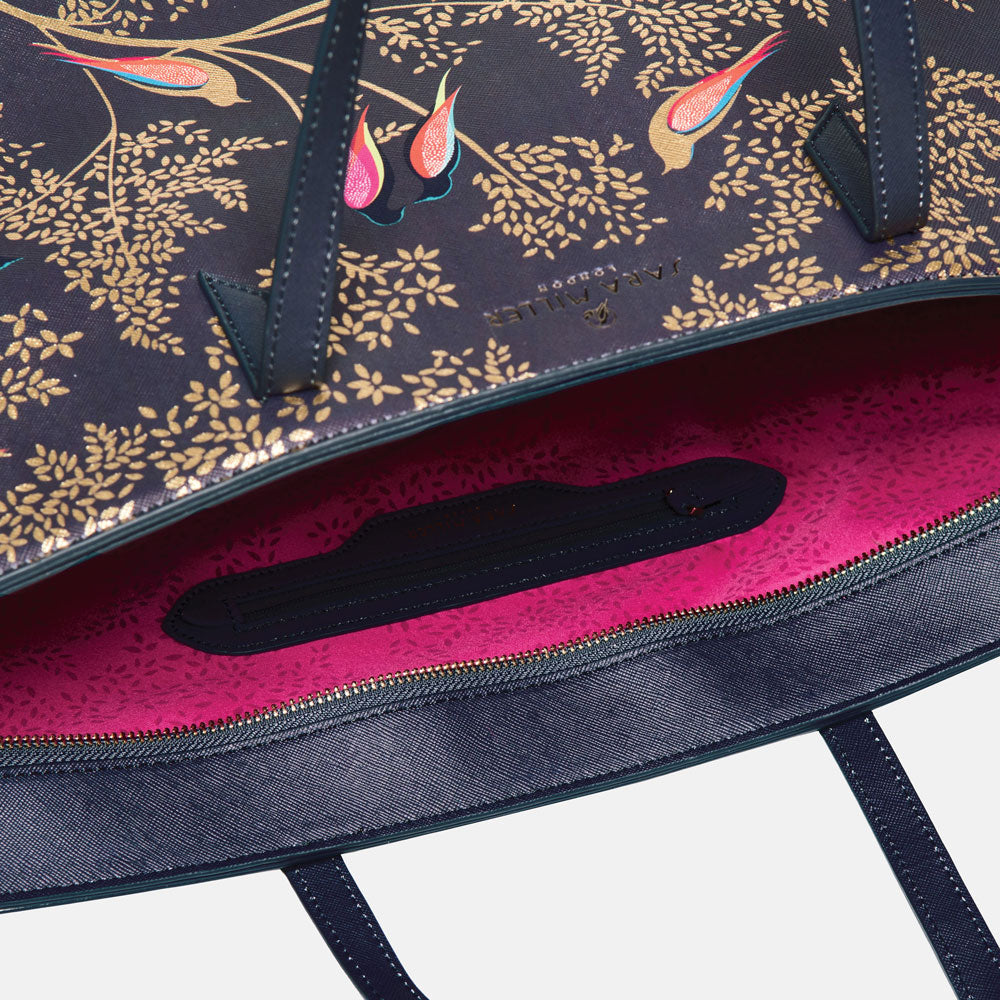Smokey Blue Birds Large Tote