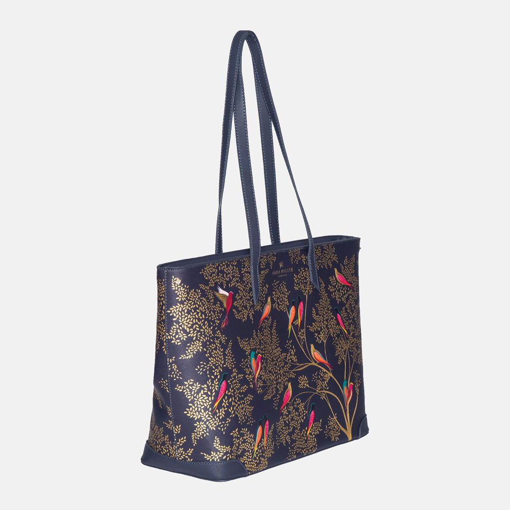 Smokey Blue Birds Large Tote