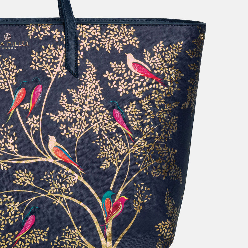 Smokey Blue Birds Large Tote