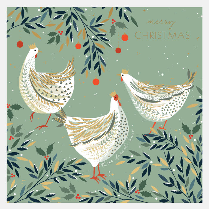 Luxury Three French Hens Christmas Cards - Box of 8