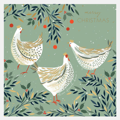 Luxury Three French Hens Christmas Cards - Box of 8