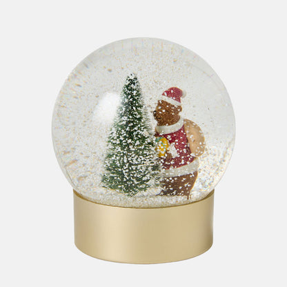 Snow globe with a bear and Christmas tree inside on a white background