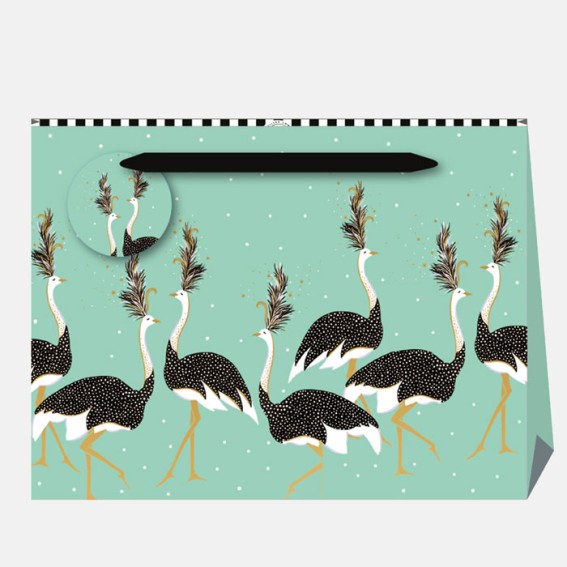 Mint Green Dancing Ostriches Large Gift Bag