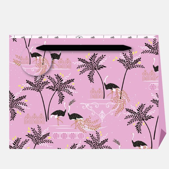 Iced Pink Ostrich & Palms Large Gift Bag