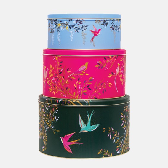 Set of 3 Round Cake Tins - Swallows, Hummingbird and Bird of Paradise
