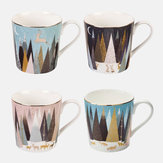Frosted Pines Mugs - Assorted Set of 4