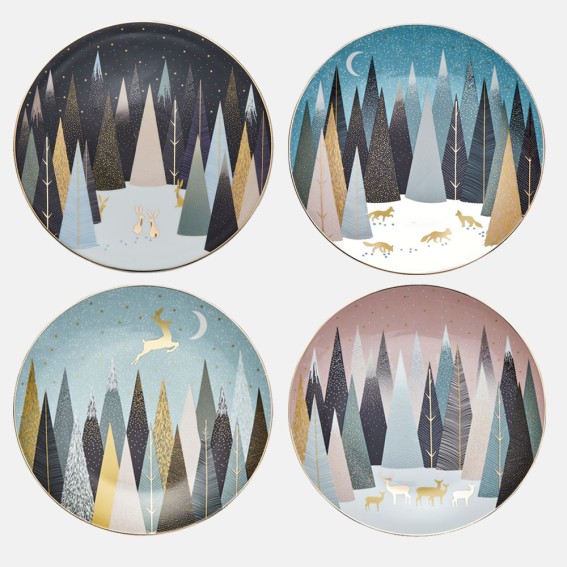 Frosted Pines Plates - Assorted Set of 4