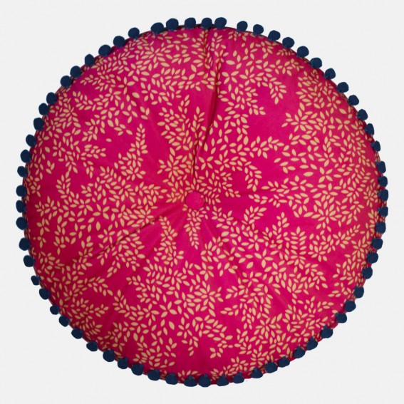 Fuchsia Little Leaves Round Feather Filled Cushion
