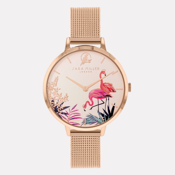 Flamingo Rose Gold Mesh Watch