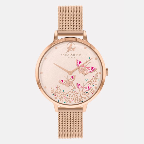 Butterfly Rose Gold Mesh Watch