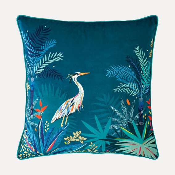Teal Heron Feather Filled Cushion