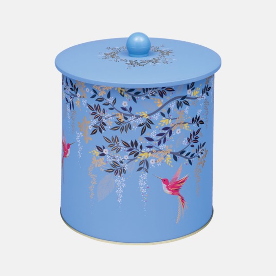 Light Blue Hummingbird Biscuit Barrel Tin