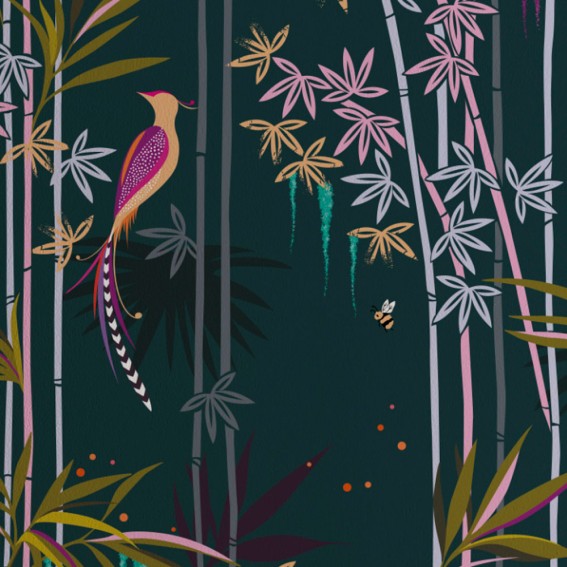 Dark Green Bamboo Trees Wallpaper SAMPLE