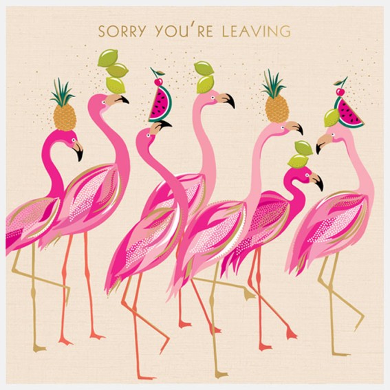 Fabulous Flamingos Sorry You're Leaving Large Card