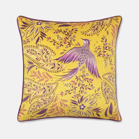 Saffron Bird of Paradise Velvet Cushion