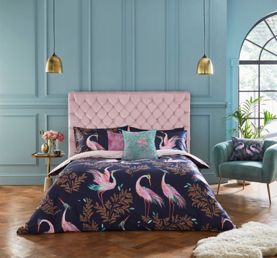 Midnight Dancing Cranes Double Duvet Cover and Pillowcase Set