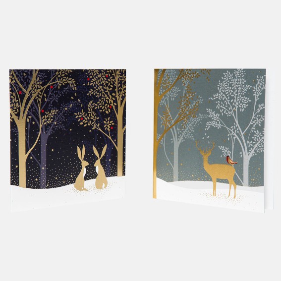 Deer & Hare Christmas Card Assortment - Set of 10 