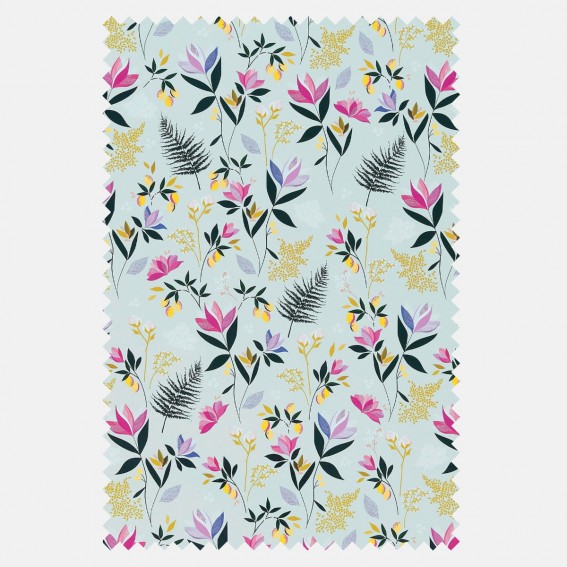 Orchard Floral Duck Egg Sateen Fabric SAMPLE