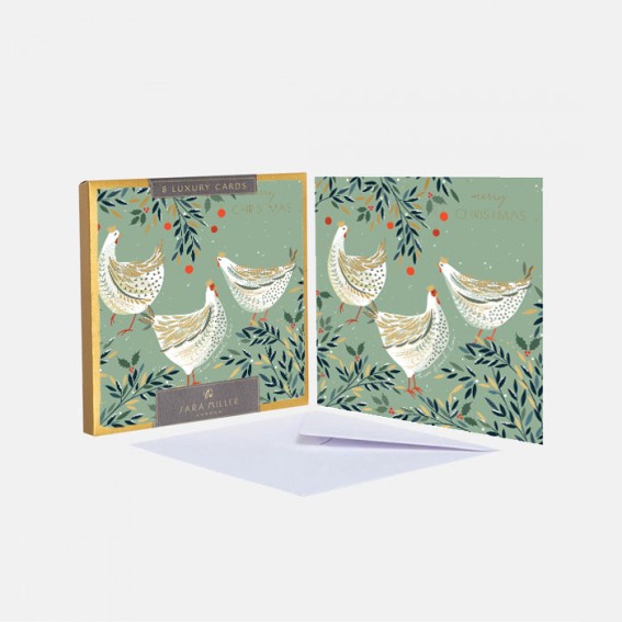 Luxury Three French Hens Christmas Cards - Box of 8