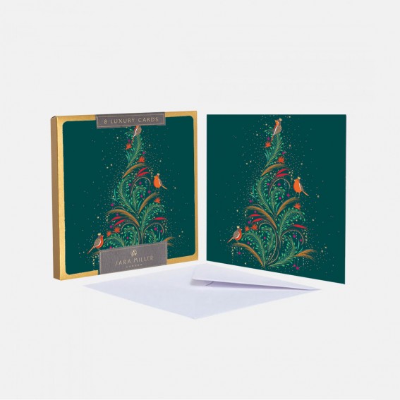 Luxury Christmas Tree Robins Christmas Cards - Box of 8
