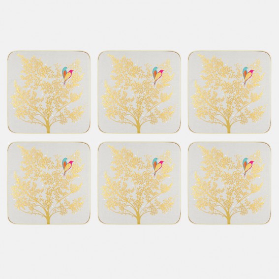 Pale Grey Lovebirds Coasters - Set of 6