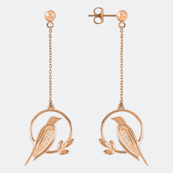 Diamond Bird Rose Gold Drop Earrings