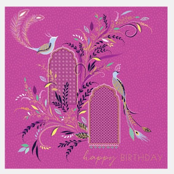 Pink Songbirds On Archway Card