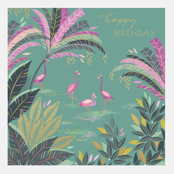 Ornate Flamingos Happy Birthday Card