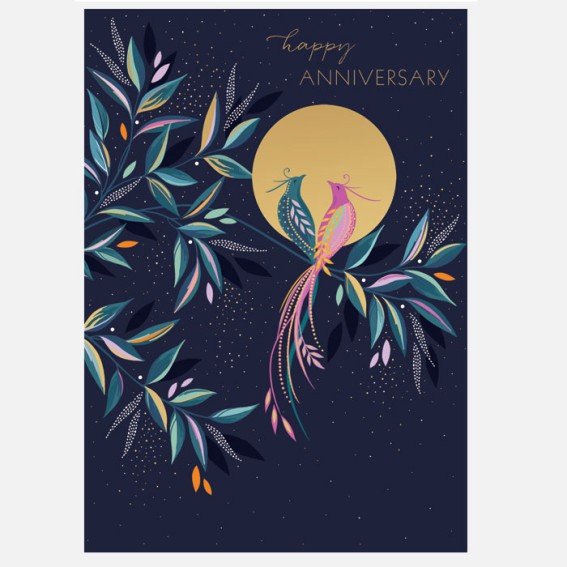Lovebirds in Moon Anniversary Card