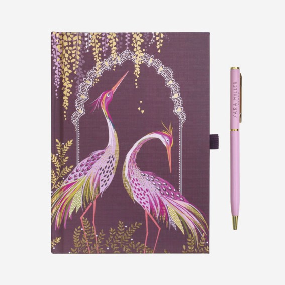 Plum Dancing Cranes Notebook & Pen