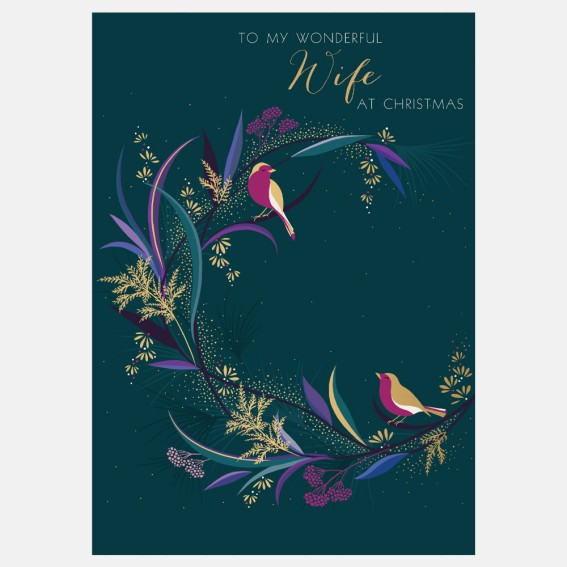 Bird Wreath Wife Christmas Card
