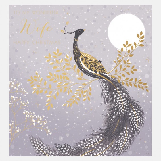Snow Peacock Wife Christmas Card