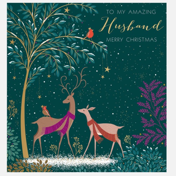 Husband Deer & Robin Christmas Card