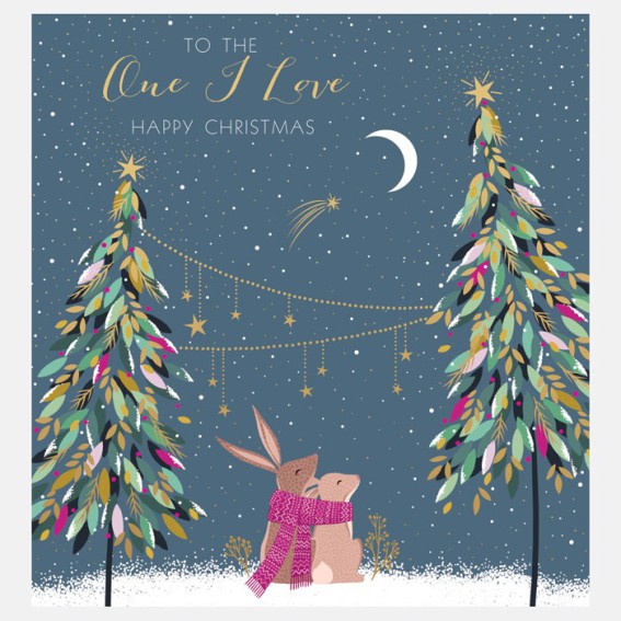 Moonlit Rabbits One I Love Christmas Card
