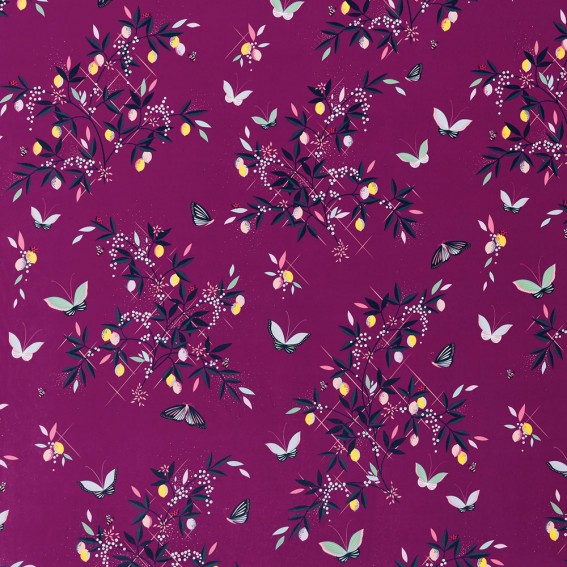 Butterflies & Trellis Purple Velvet Fabric